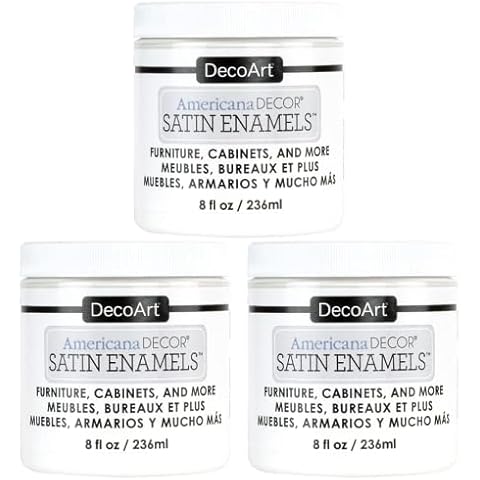 DecoArt Americana Decor Satin Enamels Acrylic Paint, Pure White, ADSA02, 8 fl oz, Jar (3 Pack) Cover