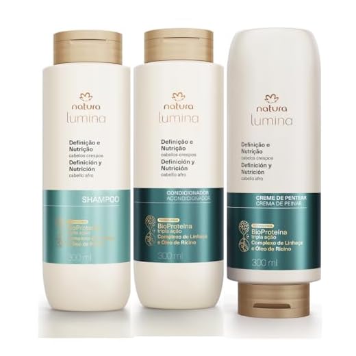 Natura Kit Lumina para Cabelos Crespos com Shampoo, Condicionador e Creme de Pentear - Definição, Brilho, Antiencolhimento, Anti-Frizz, Hidratação, Suavidade