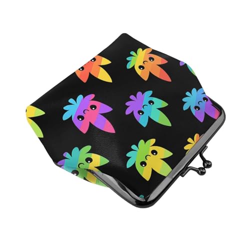 Pu Leather Buckle Coin Purse Cute Leaf Weeds Girls Kiss-Lock Change Purse Wallets3