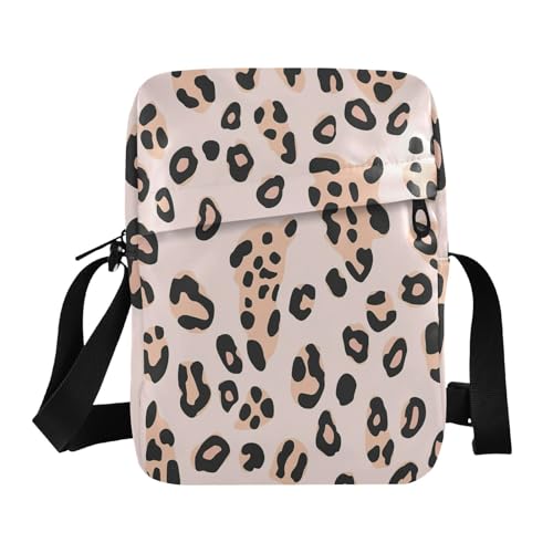 messenger bag mens shoulder bag Casual Purse Cross Body Adjustable Strap for Shopping Shopping- Beige Leopard
