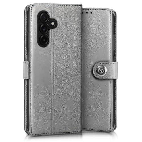 Image of WOW IMAGINE Shock Proof Flip Cover Back Case for Samsung Galaxy M17 5G | A17 5G | F17 5G (Magnetic Button Flip Case | Wallet Pockets & Stand | Leather Finish | Stone Grey)