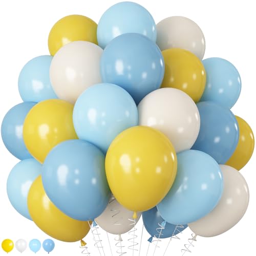 Image of Blue and Yellow Balloons, Lemon Theme Balloons 12 Inch Pastel Blue Balloons