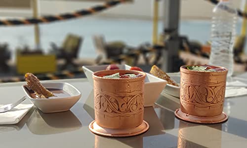 The Silk Road Trade - Ks Series Cup (Set Of 2) - Handcrafted Weight Drinking Cups, Cocktail And Moscow Mule Mugs, Handmade Unlined Uncoated Pure Solid Copper Footed Tumblers - 7.7Fl.oz. (Engraved) #TOP3
