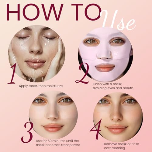 Mascarilla Facial de Colágeno Rosa, Bio Collagen Mask, Mascarilla Nocturna Coreana, Hidratante & Reafirmante, Ilumina la Piel, Cuidado Facial para Todo Tipo de Piel, 5 Piezas - imagen 6