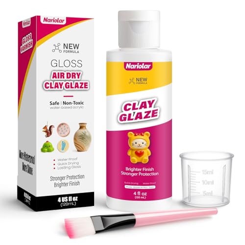 Nariolar Glasur für Ton Lufttrocknend – 120 ml Air Dry Clay Glaze,Tonlack Glanz mit Messbecher & Pinsel, Kratzfest, wasserdicht, hochglänzende Oberfläche für Keramik- und Bastelprojekte