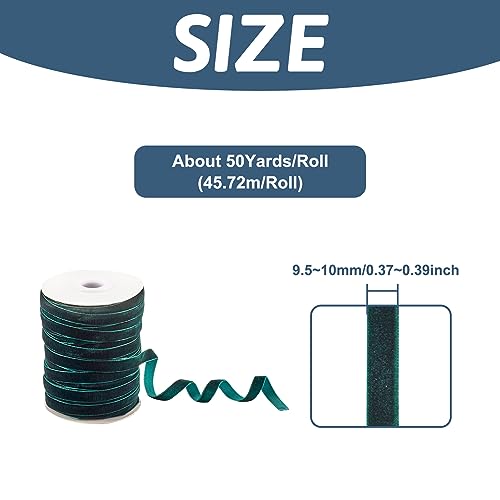 PandaHall 50 Yards Single Face Velvet Ribbon 3/8 Inch 10mm Velvet Ribbon Spool for Gift Wrapping Hair Bow Clip Sewing Wedding Decoration(Dark Green) - Image 3