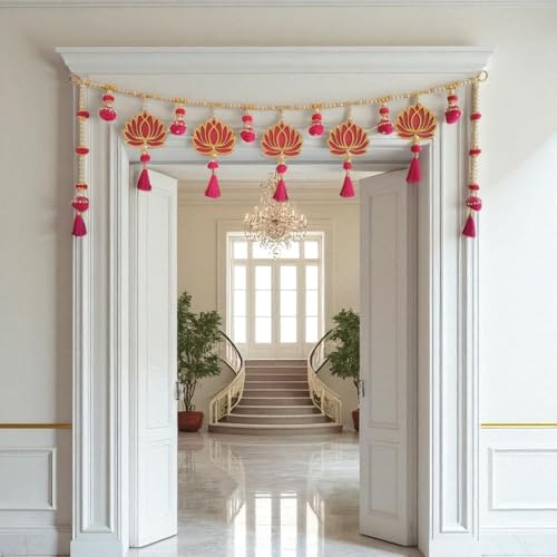 Image of Artificial Flower Lotus Toran Door Pooja Room Wall Decoration for All Festivals and Celebrations [Fits All Room, 40 Inch/100 cm]