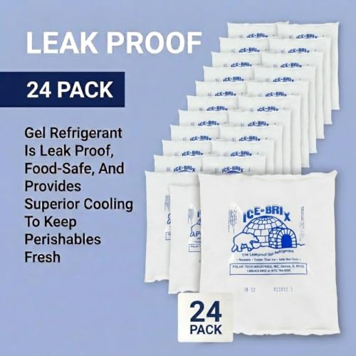 Image of ICE-BRIX Reusable Gel Ice Packs for Shipping, 6 x 5.75 x 1 in White (24 Pack) - Medium Cold Packs for Lunch Boxes, Medication Mailers, Meal Prep, Coolers & Perishables