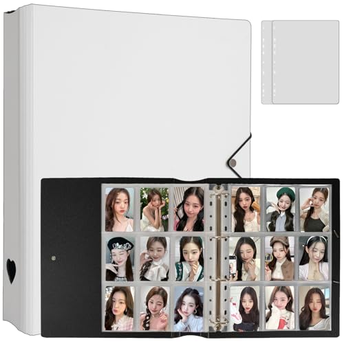Shougege A4 Minimalist Photocard Binder with 25 Pages 9 Pocket Single Side Inner Refills and 2 Divider Acid-Free with 225 Pockets (A4, Heart, White)