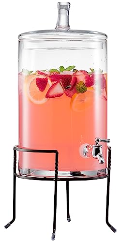 Style Setter Beverage Dispenser with Stand - 2.5 Gallon Large Countertop Glass Drink Dispenser w/Spigot & Lid - Party Drink Dispenser for Sweet Tea Lemonade Punch Water, Juice Dispensers for Parties