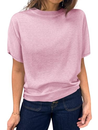 Image of Saodimallsu Women's Short Sleeve Crew Neck Knit Pullover Sweater | Casual Basic, Crew Neck, Loose Knit Pullover, Summer Lightweight