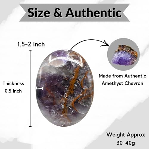 Image of Crystal Heaven Certified Amethyst Chevron Palm Pebbles Stones For Anxiety Stress Relief Massage - Aaa Grade Original Healing Gemstone Agate Palm Stone For Yoga Meditation Spiritual Reiki Feng Shui