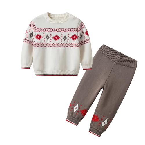 Image of Toddler Kids Boys Sweater set 2 Piece Outfit Christmas Knit Pullover Tops Sweatshirt and Sweatpants