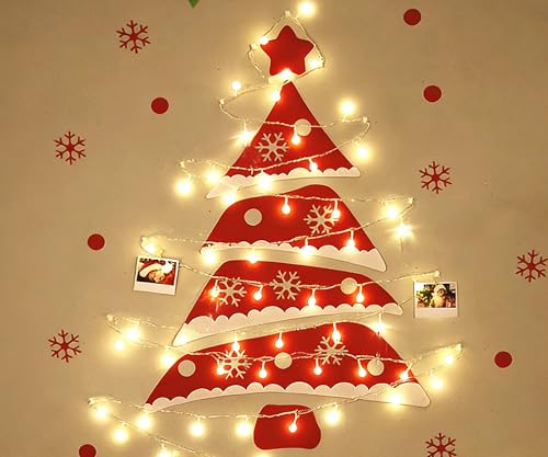 XUBX árbol de Navidad ramita con luces LED, árbol de Navidad escalera, marco de madera de la pared iluminada árbol de Navidad, Navidad escalera árbol de decoración con Santa Claus y campanas