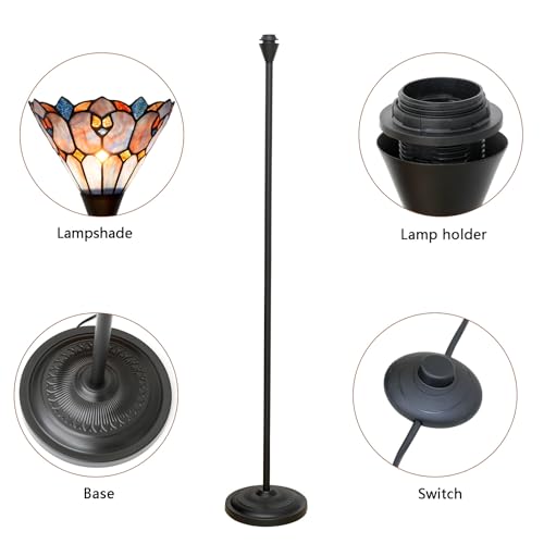 Blivuself Tiffany Stained Glass Torchiere Floor Lamp Tiffany Style Standing Corner Light Antique Handcrafted Pole Floor Reading Uplight Lamp (Bulb Include) by Blivuself - Used condition - Image 6