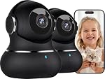 Little elf Camera Surveillance Interieur, Litokam 2K Pet Camera with 360° Motion Tracking, IR Night Vision, Indoor Baby Monitor, Home Security Camara Work with Alexa, 4.72 Inch * 2, Black