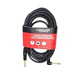 Cabo P10 para Instrumentos 3 Metros Premium PROLYNK, Reto para Ângulo 90°, Conectores 1/4', Cobre OFC 24 AWG, Blindagem Trançada, para Guitarra, Baixo e Teclado