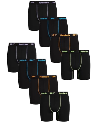 Reebok Mens Boxer Briefs - 8 Pack Performance Stretch Brief Underwear - Quick Dry Moisture Wicking Boxers for Men,Sizes:S-XL