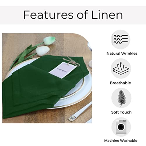 D'moksha Forest Green Cloth Napkins 20 X 20 Inch Set Of 4, 100% Pure Linen Napkins, Hemstitch Dinner Napkin, Perfect For Fall, Wedding, Party, Thanksgiving, Christmas, Easy Care Machine Washable #TOP3