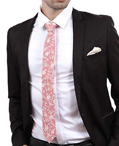 Image of JESLANG Men's Cotton Printed Floral Tie 2.56 inch Skinny Narrow Necktie Various Designs