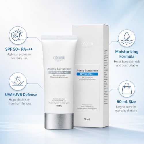 Image of Atomy White Sunscreen SPF 50+ PA+++, Lightweight Moisturizing Sun Protection Cream 60 ml for Daily Skin Care, Outdoor Use, Commuting, Holidays & Travel