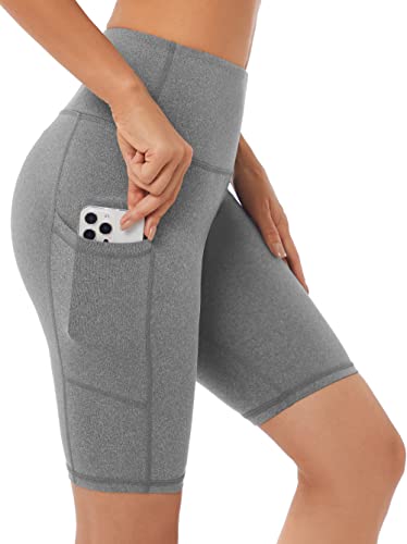 Custer's Night High Waist Out Pocket Yoga Short Tummy Control Workout Running 4 Way Stretch Yoga Leggings (Gray Snow Dot, L)