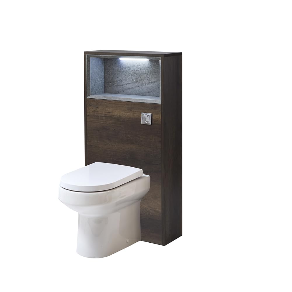 Milano Dark Oak Unit / Chrome Flush 600Mm Dark Oak Wc Unit Led Lit Shelf Toilet