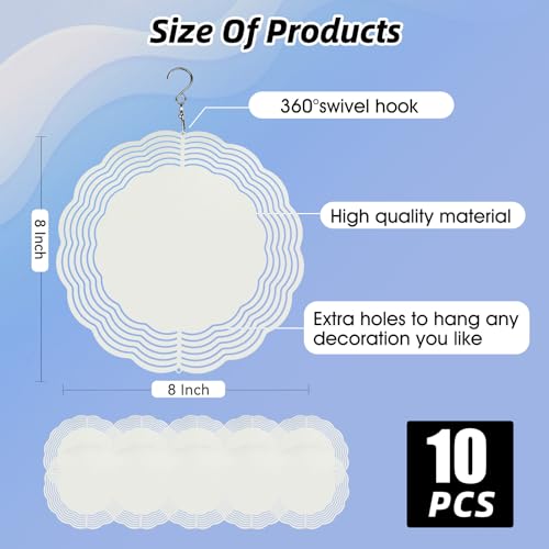 Image of 10 Pack 8 Inch Sublimation Wind Spinner Blanks,Wind Spinners Sublimation Blanks 3D Aluminum Metal Wind Spinners for Yard and Garden Indoor Outdoor Window Porch Decoration Round (10 Pcs 8 Inch)