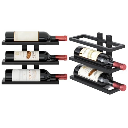 Image of Hoctieon 3 Tier Wall Mount Wine Rack, Wall Racks for Wine Bottles Display and Storage, Hanging Bottle Organizer for Living Room, Dining Room, Wine Cellar, Bar, Black
