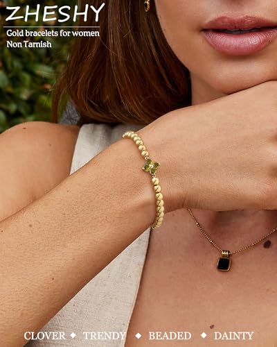 ZHESHY Birthstone Gold Bracelets for Women Trendy Clover Charm Bracelets - image 2