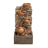 Teamson Home 72.3 cm Outdoor 4-Tier Stacked Stone Cascading Water Fountain with LED Lights, Brown