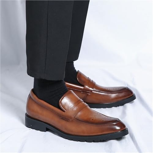 Men's Loafers Pointed Toe PU Leather Flat Heel Comfortable Anti-Slip Business Oxfords3