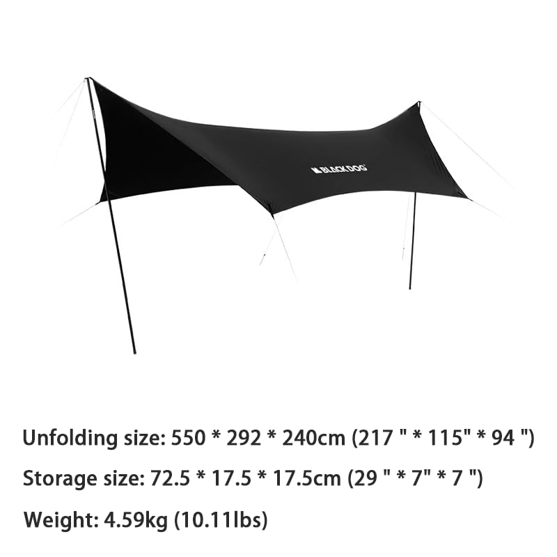 Blackdog Campingplane mit Stangen, 4,7 x 2,5 m, großes wasserdichtes Campingzelt, Überdachung, 6–10 Personen, PU3000 mm, Schattenmarkise für Auto, Camping, Hängematte, Regen, Outdoor, Picknick