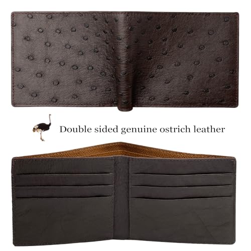 Image of Dark Brown Ostrich Double Side Leather Bifold Wallet, RFID Blocking Wallet