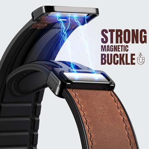 Charlam Magnetic Leather Bands Compatible with Samsung Galaxy Watch 7 Band 6 5 4 FE Active 2 40mm 44mm/Watch 6/4 Classic/Watch 5 Pro/3, 20mm Genuine Leather Straps for Samsung Watch Bands Men Women - image 3