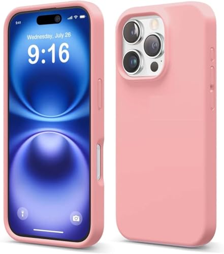 Image of Premium Liquid Silicone Case for iPhone 16 Pro - Slim Full Body Protective Back Cover with Soft Microfiber Lining, Anti-Slip Grip Scratch Resistant Phone Case (Pink)