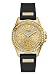 GUESS Comfortable Gold-Tone + Black Stain Resistant Silicone Watch with Day, Date + 24 Hour Military/Int'l Time. Color: Black (Model: U1160L1)