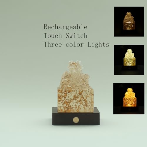 Estatua Dragón Chino con Luz en Resina y Base de Madera miniatura 2