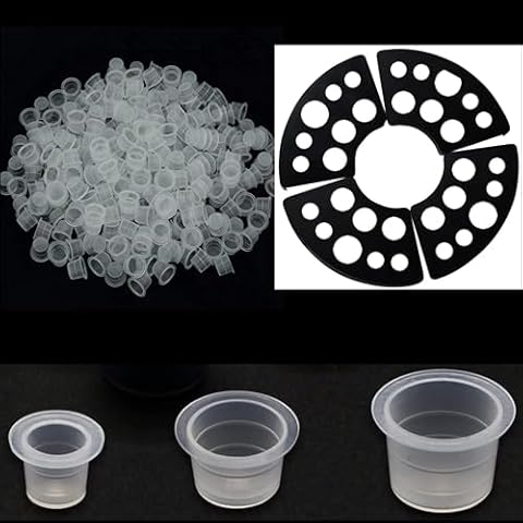 300pcs Tattoo Ink Cups Caps Mixed with 4 Cups Holders,New Star Tattoo 100 Small 100 Medium 100 Large Tattoo Ink Cups +4 Cups Holders for Tattoo Ink Permanent Makeup Container Cap Tattoo Accessory Cover