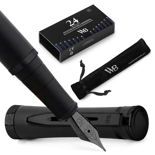Image of Wordsworth & Black Fountain Pen Set, 18K Gilded Medium Nib, Includes 24 Pack Ink Cartridges, Ink Refill Converter & Gift Pouch, Gold Finish, Calligraphy, [All Black], Perfect for Men & Women