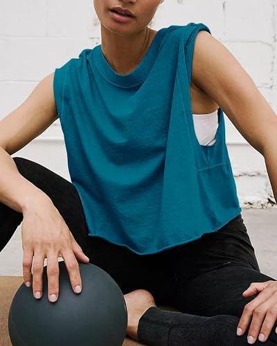 Image of HUGOOME Women Workout Tank Tops Oversized Crop Sleeveless Tee Loose Fit Boxy Basic Yoga Active Summer T Shirts Gym 2026