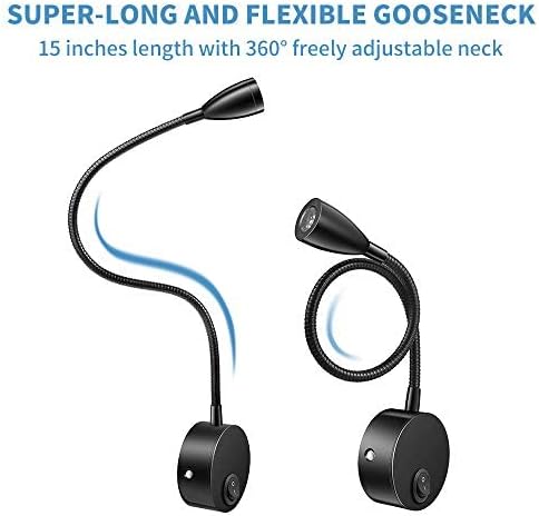 FIFILARY Led-wandlamp, leeslamp, 360 graden draaibaar, bedlampje, flexibele zwanenhals, warm witte bedlamp, wandhouder, met schakelaar en stekkerkabel, zwanenhals lengte: 38 cm, 200 LM / 3000 K / 3 W photo 3