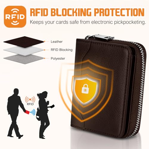 Image of HUANLANG Mens Wallet RFID Blocking Multi Card Holder Wallets for Men Bifold Wallet with Zipper Small Men's Leather Wallet
