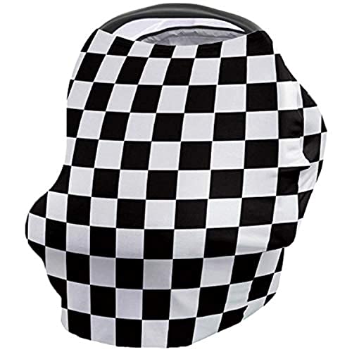 Image of Car Seat Canopy Nursy Cover, Simple Black and White Checkered Flag Multi Use Breastfeeding Scarf for Infant Carseat Canopy, Stroller, Shopping Cart, Highchair