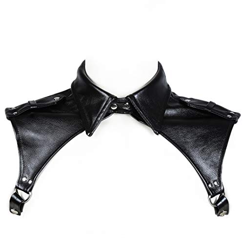 Kom Waire Women and Men's Adjustable Black Faux Leather Costume Body Chest Harness Lapel with Press Buttons (Style-1)