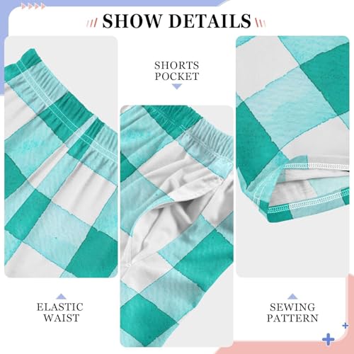 Teal Checkered Buffalo Plaid Pajama Pants Long Sleep Pant Soft PJ Bottoms Sleepwear4