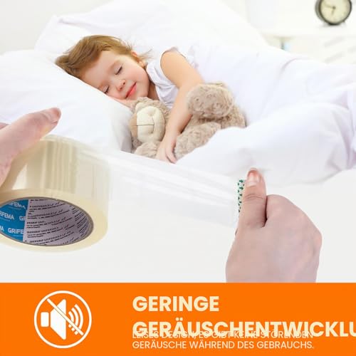 GRIFEMA GA4003-1, Geräuscharmes Paketklebeband, Paketband für Versand, Umzug und Lagerung, Transparent Verpackungsband, 66 m x 50 mm
