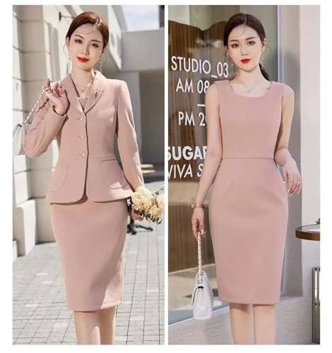 Women Business Suits 2 Piece Set Blazer and Dress Formal OL Professional Ladies Office Work Wear Jacket Coat Outfits4
