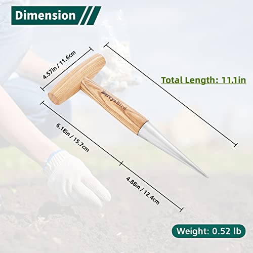 image for Berry&Bird Hand Dibber, Stainless Steel Sow Dibbler with Wood Handle, 