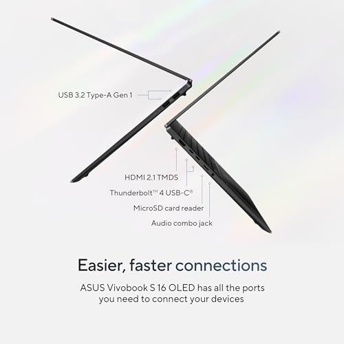 Image of ASUS Vivobook S 16 OLED Laptop, Intel Core Ultra 9 185H, 16GB, 1TB SSD, Neutral Black, S5606MA-DS96, Intel Evo Edition